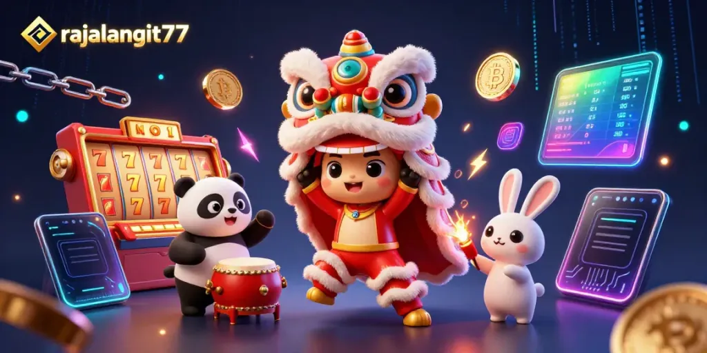 Permainan slot gacor dan informasi terbaru di rajalangit77, tema karnaval dengan karakter lucu dan simbol slot.