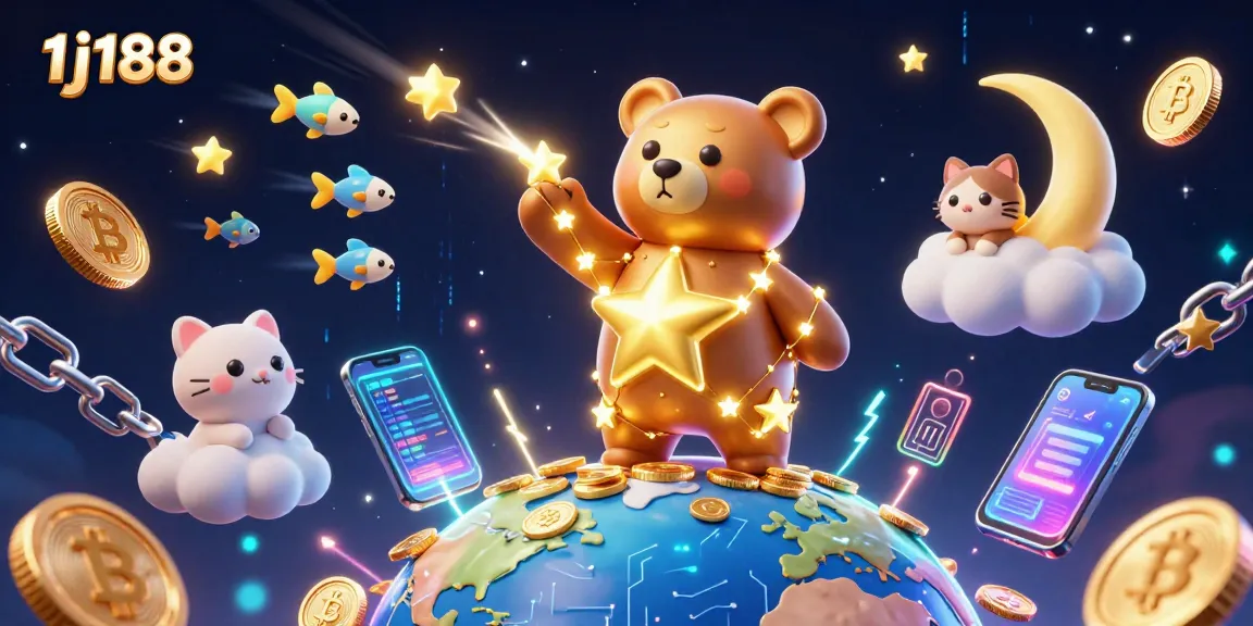 Join 1j188 for a vibrant, exciting casino adventure, featuring a constellation bear and crypto elements.