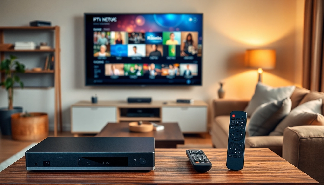 Engaging scene featuring free trial iptv setup in a cozy living room with vibrant streaming channels.