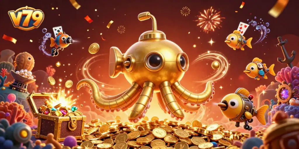 Experience the thrill of v79 with vibrant illustrations depicting underwater adventures combined with thrilling casino elements.