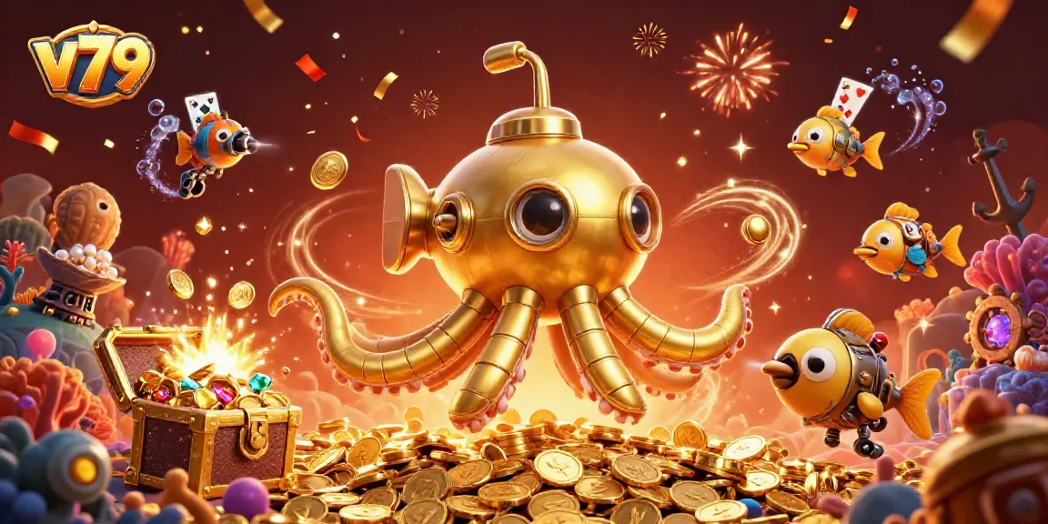 Experience the thrill of v79 with vibrant illustrations depicting underwater adventures combined with thrilling casino elements.