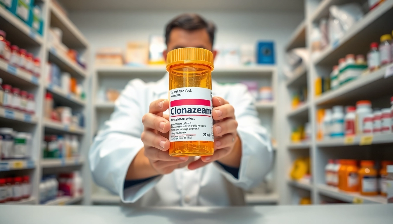 Illustration of clonazepam side effects displayed at a pharmacy, emphasizing patient safety and professional care.