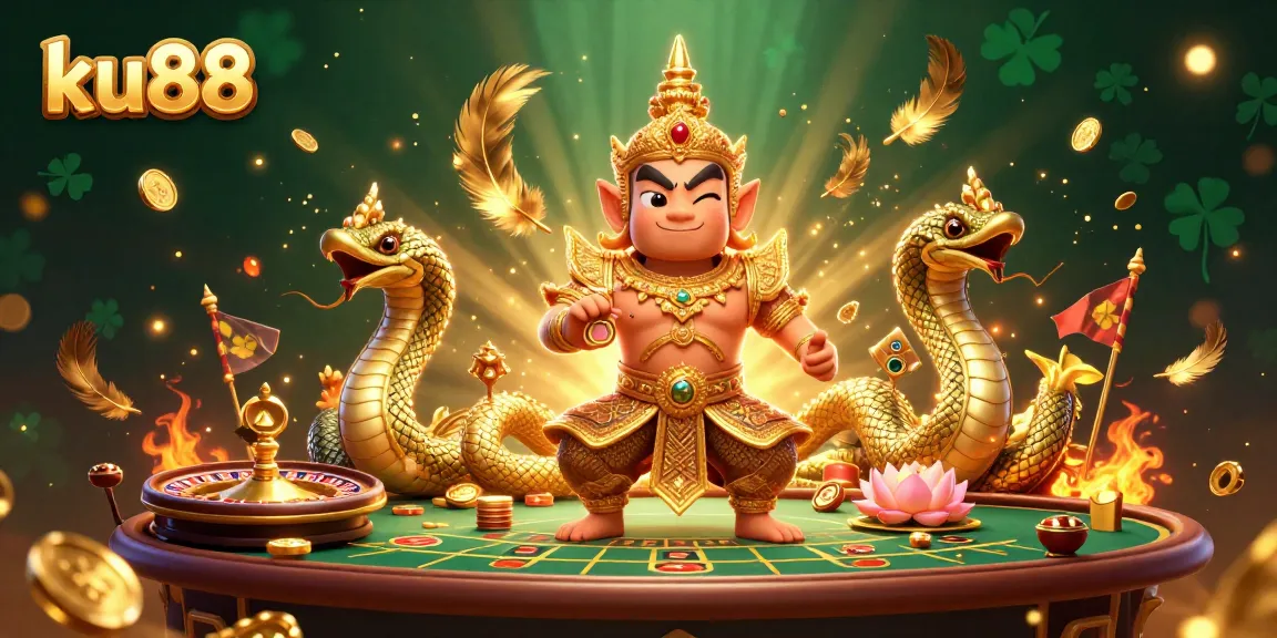 Engage with ku88 at an exciting live casino setting featuring cartoon guardians and vibrant game elements.