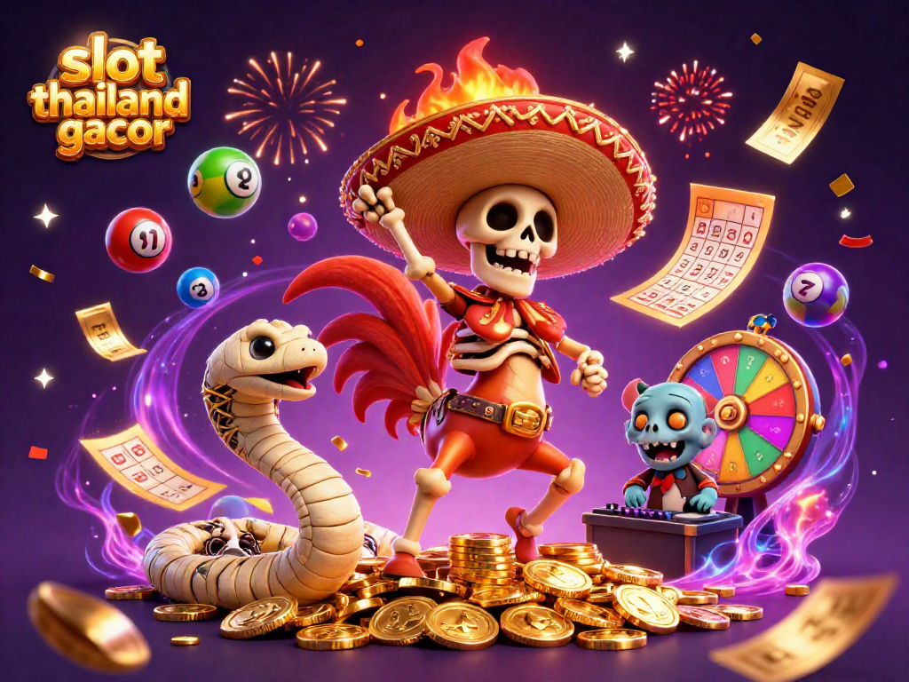 slot thailand gacor celebrates gaming triumphs in a vibrant 3D illustration filled with symbols.