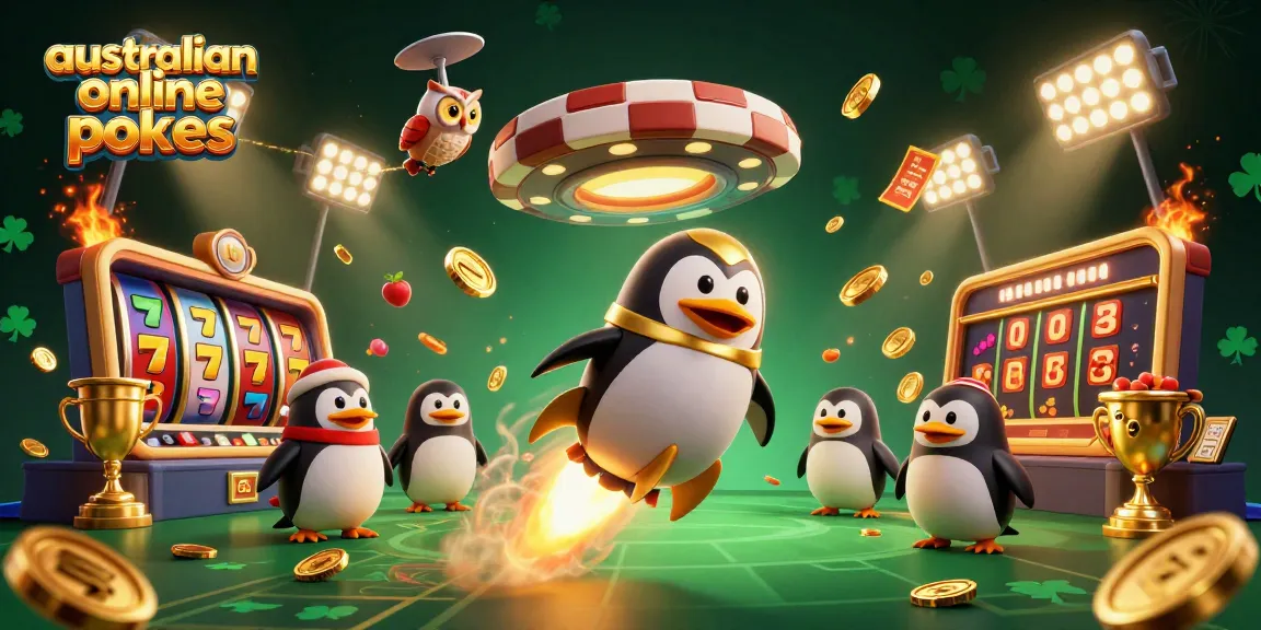 Experience fun with australian online pokies as a golden penguin blasts to a fantasy casino.