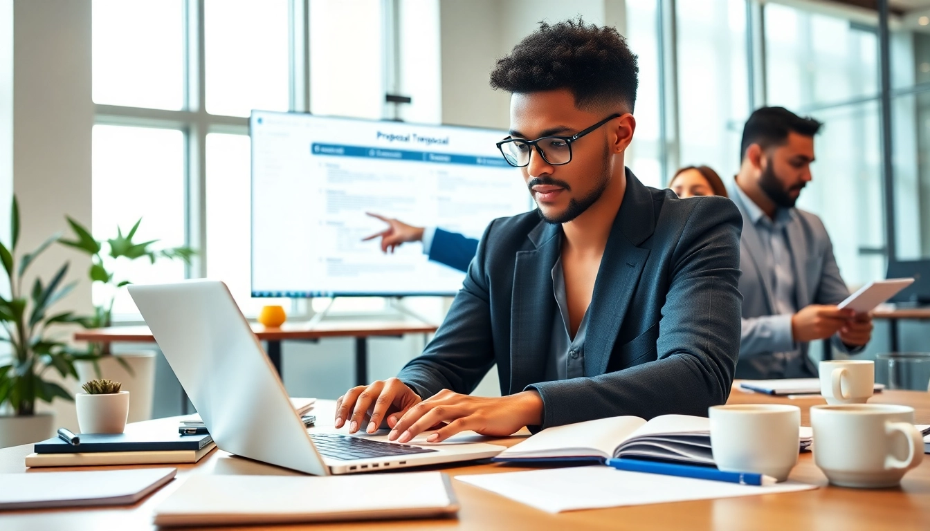 Engaging Proposal Writing and Management activities in a modern office with collaboration.