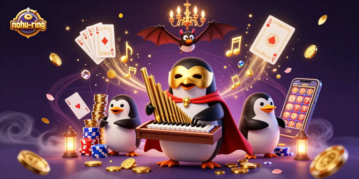 Engage with the nohu-ring gaming experience featuring a whimsical penguin and golden rewards.