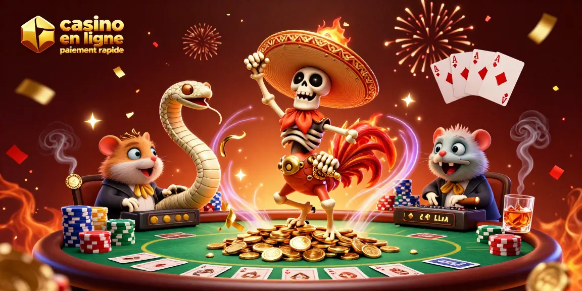 Profitez d'une expérience au sein d'un casino en ligne paiement rapide avec une illustration festive pleine d'énergie.