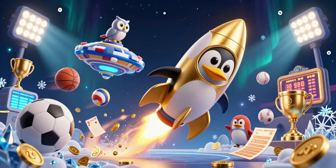 Engage in the thrilling Raja game with vibrant illustrations of a golden penguin and casino-themed elements.