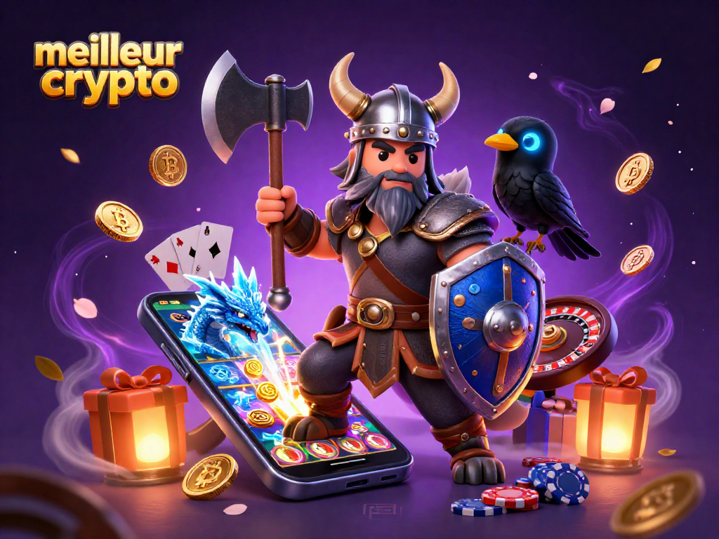 Découvrez le meilleur casino crypto avec une scène dynamique de jeux et personnages captivants.
