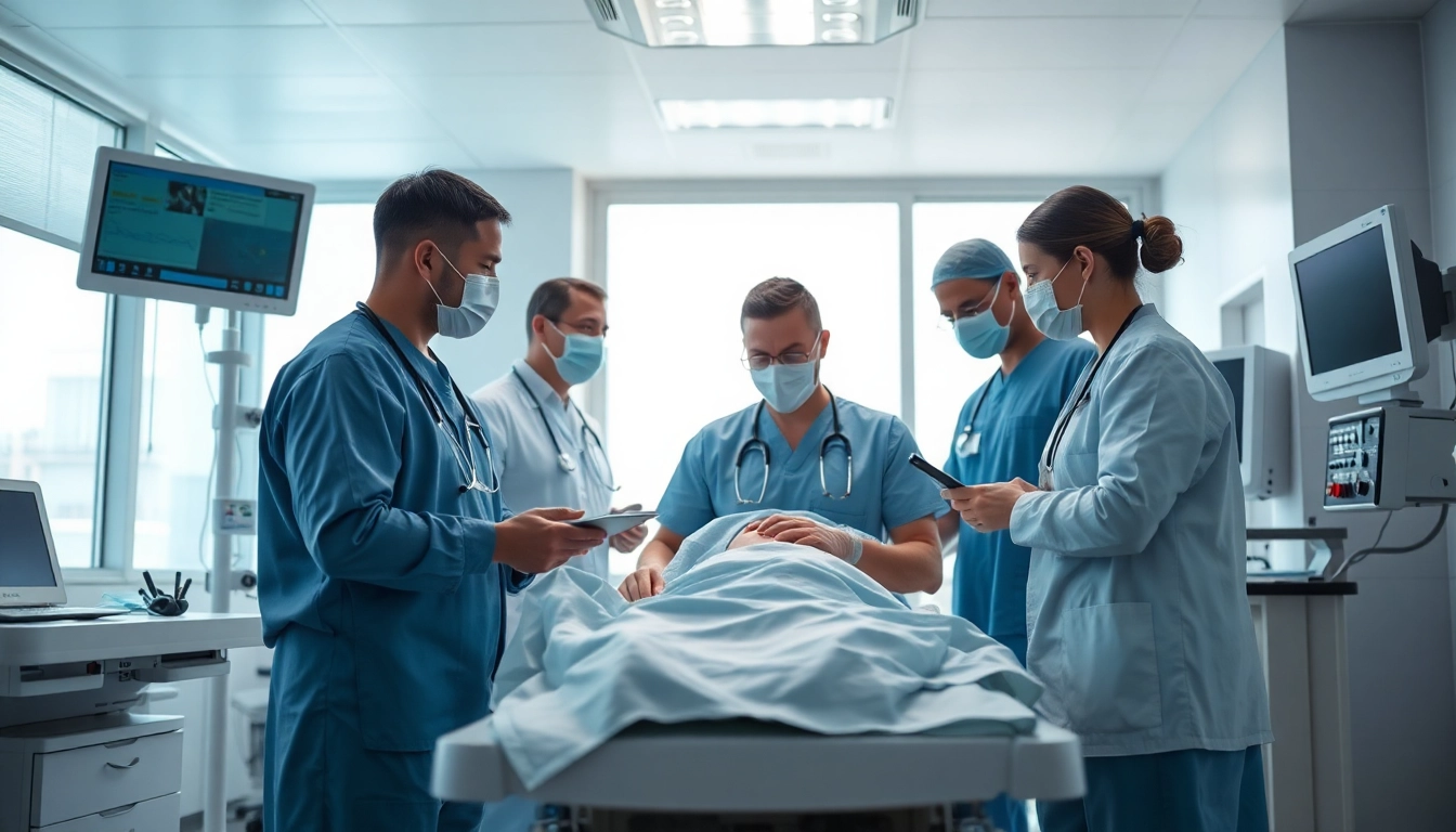 Engaged healthcare professionals providing Emergency Hospital Services in a modern facility.