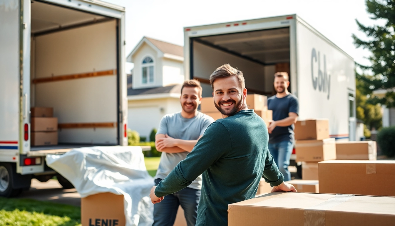 Residential Moving Services with professional movers carefully wrapping furniture and boxes.