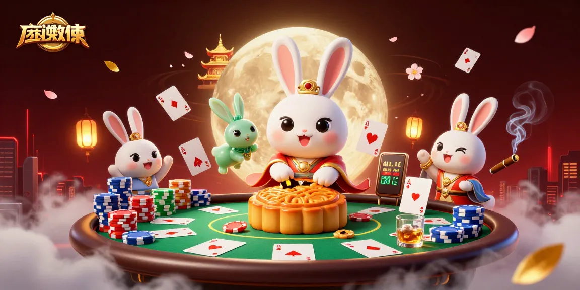 Experience the thrill of gamebaidangian, with stunning visuals showcasing a moon rabbit and poker elements.