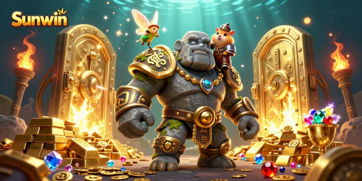 Experience thrilling gaming action at Sunwin's fantasy casino with magical treasures and characters.