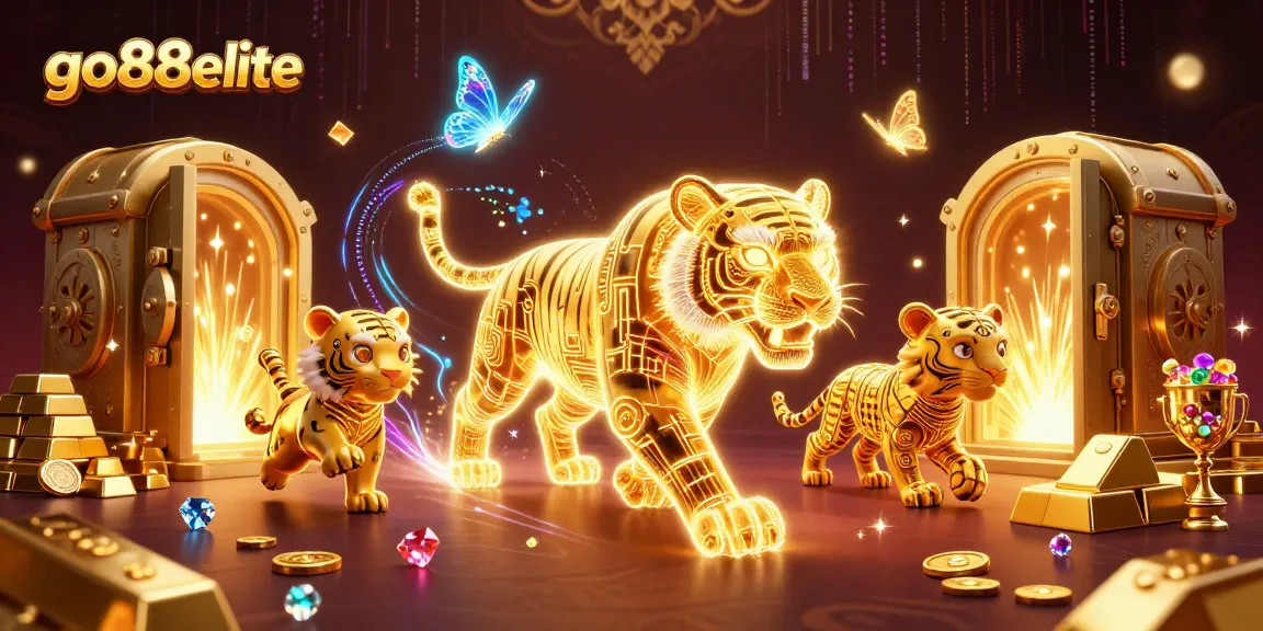 Experience the thrilling excitement of go88elite with a digital casino scene featuring a neon tiger.