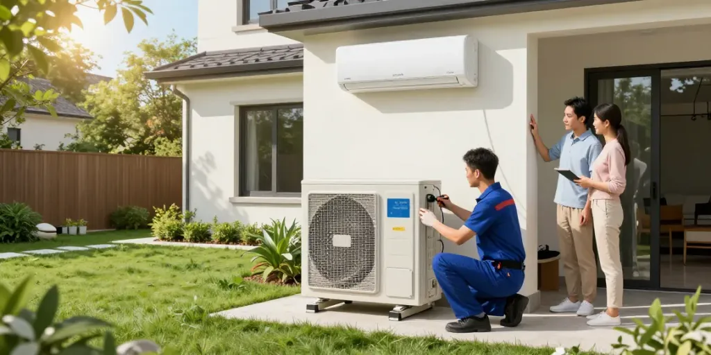 Air Conditioner Install Calgary - Professional technician installing a modern AC unit at a residential home for optimal comfort.