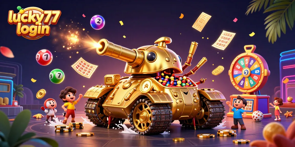 Engage in the lucky77 login experience with colorful lottery elements and a vibrant casino adventure.
