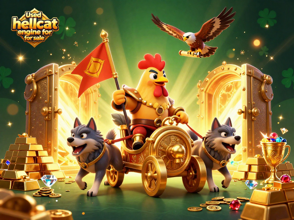 Win big with the Used hellcat engine for sale as the rooster warlord leads a treasure-filled casino scene.