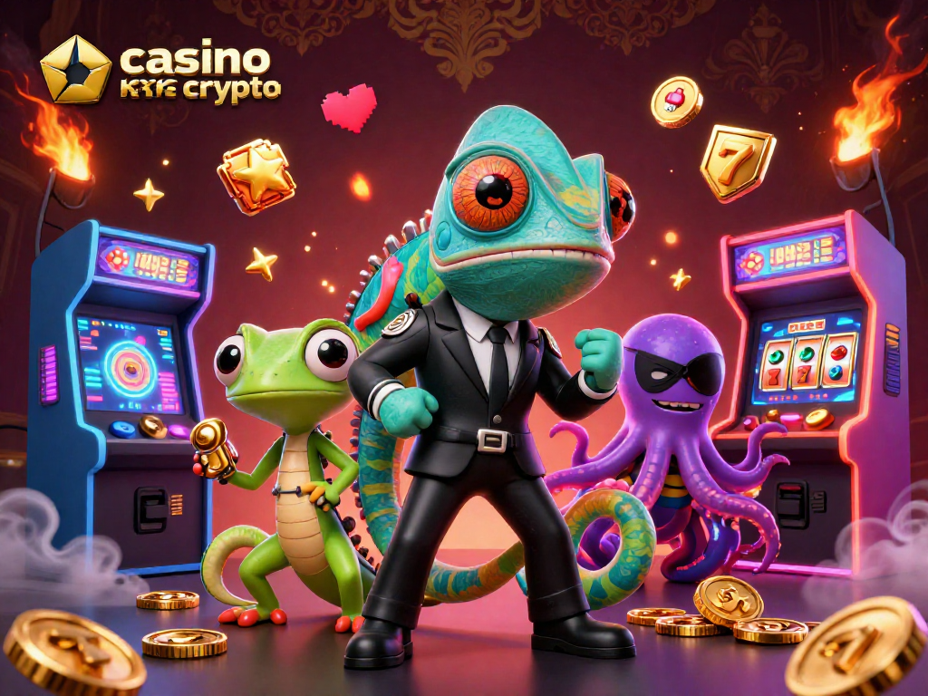 Slots et jackpots dans un casino sans KYC crypto, illustration animée captivante.