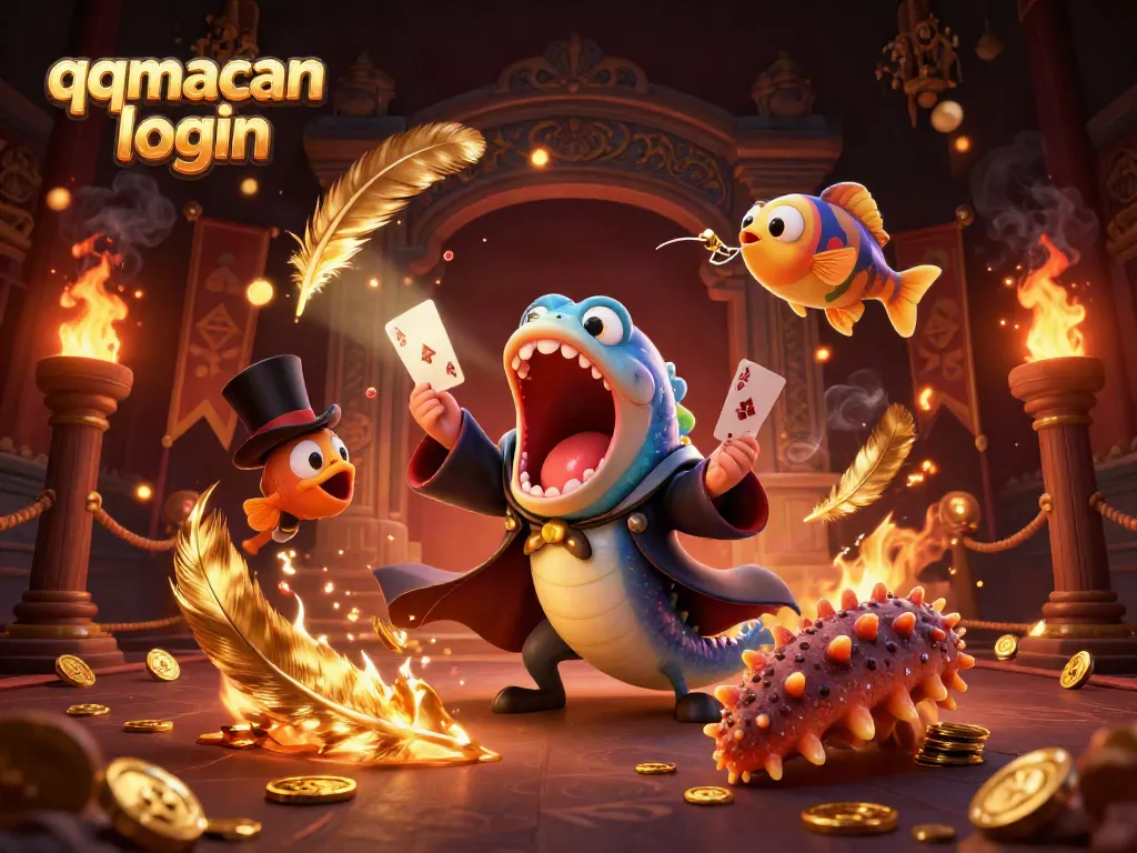 Engage with the qqmacan login, featuring a magician eel and vibrant casino elements in a dynamic sea setting.