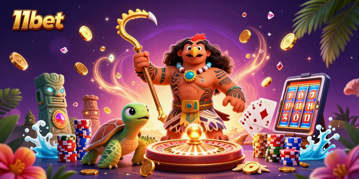 Enjoy a vibrant 11bet scene with a demigod and treasures from online gaming activities.