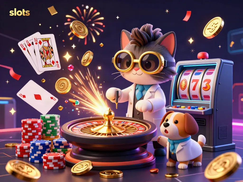 Experience thrilling slots gameplay with cascading golden coins and vibrant casino elements in a dynamic scene.