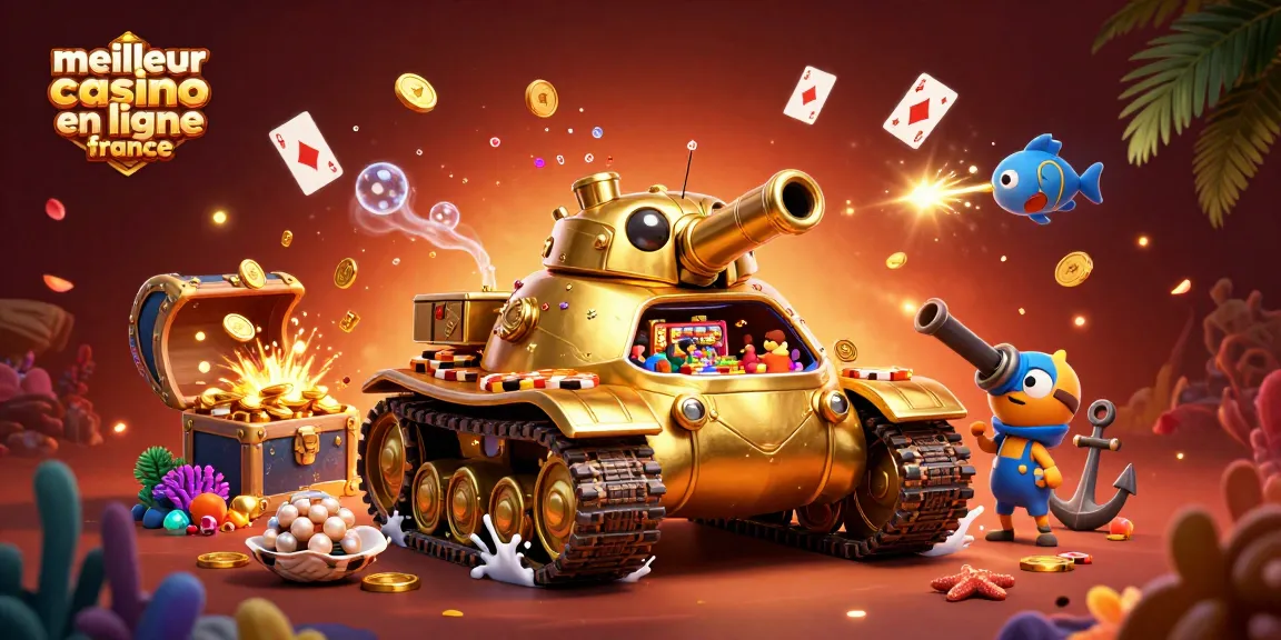 Ajoutez de la magie au meilleur casino en ligne France avec un tank doré et un casino miniature.
