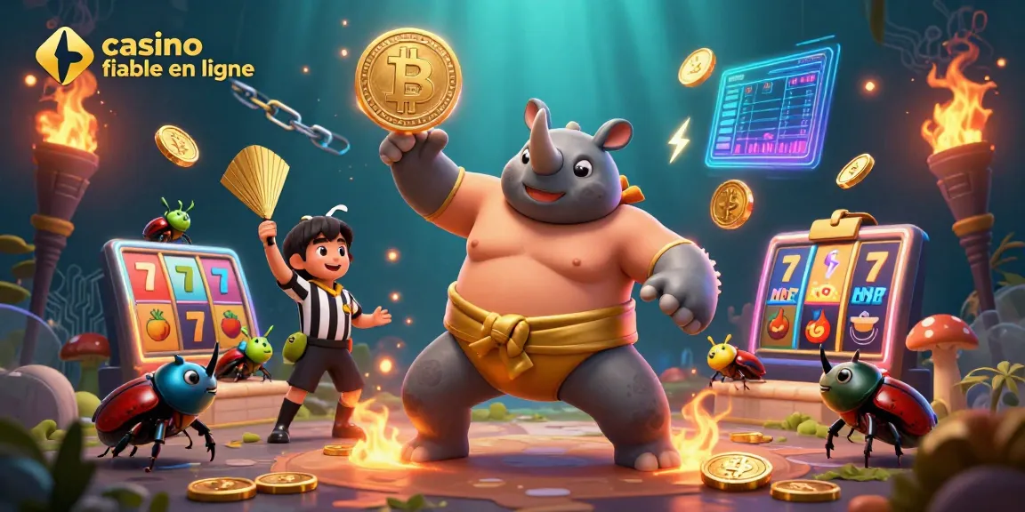 Jouer dans un casino fiable en ligne avec un champion rhinocéros en 3D et des éléments de crypto-monnaies.
