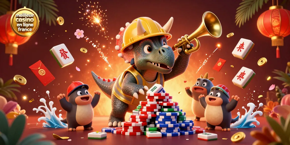 Construire une pyramide de jetons au meilleur casino en ligne France avec un tricératops joyeux.