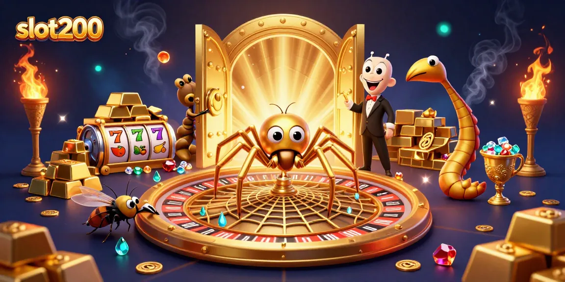 Engage with slot200 as a golden spider spins a roulette web, creating excitement in online gaming.
