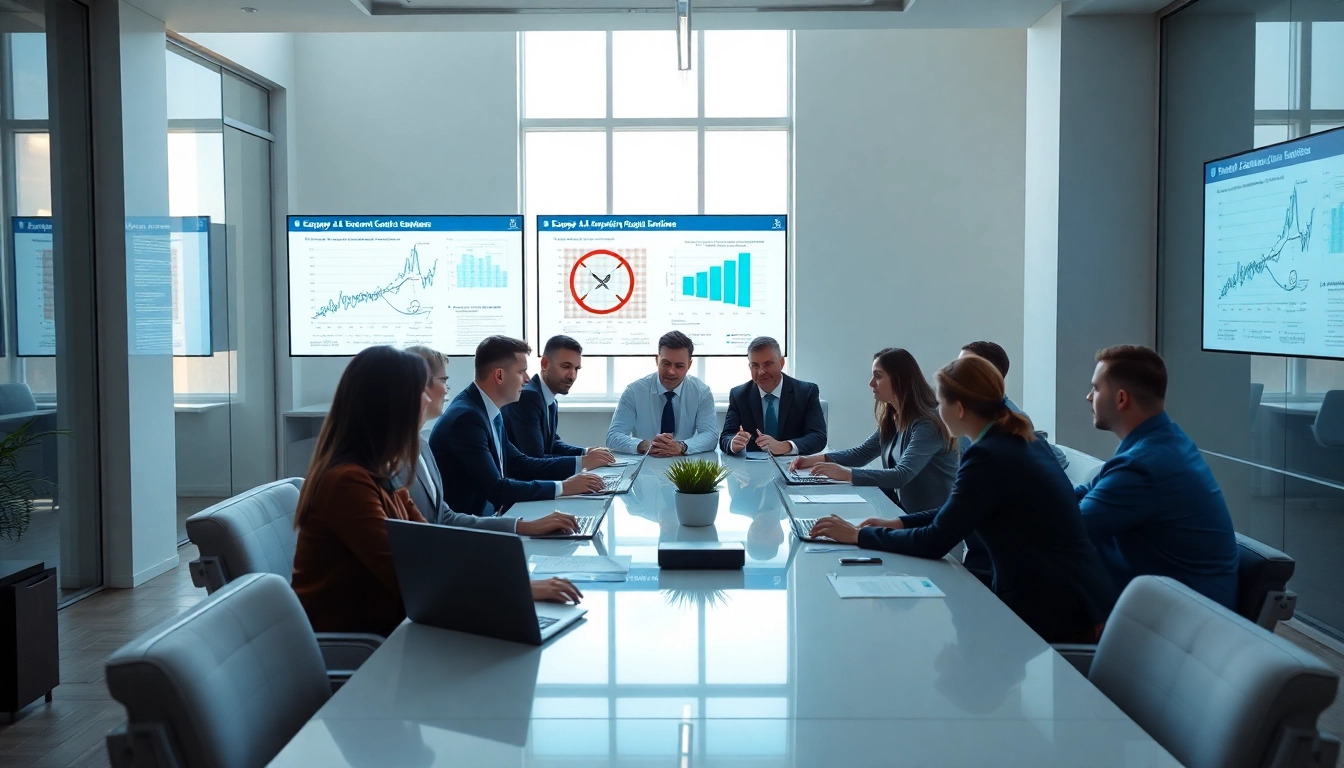 Discussing ITAR/EAR compliance in a diverse business meeting setting with visual data.