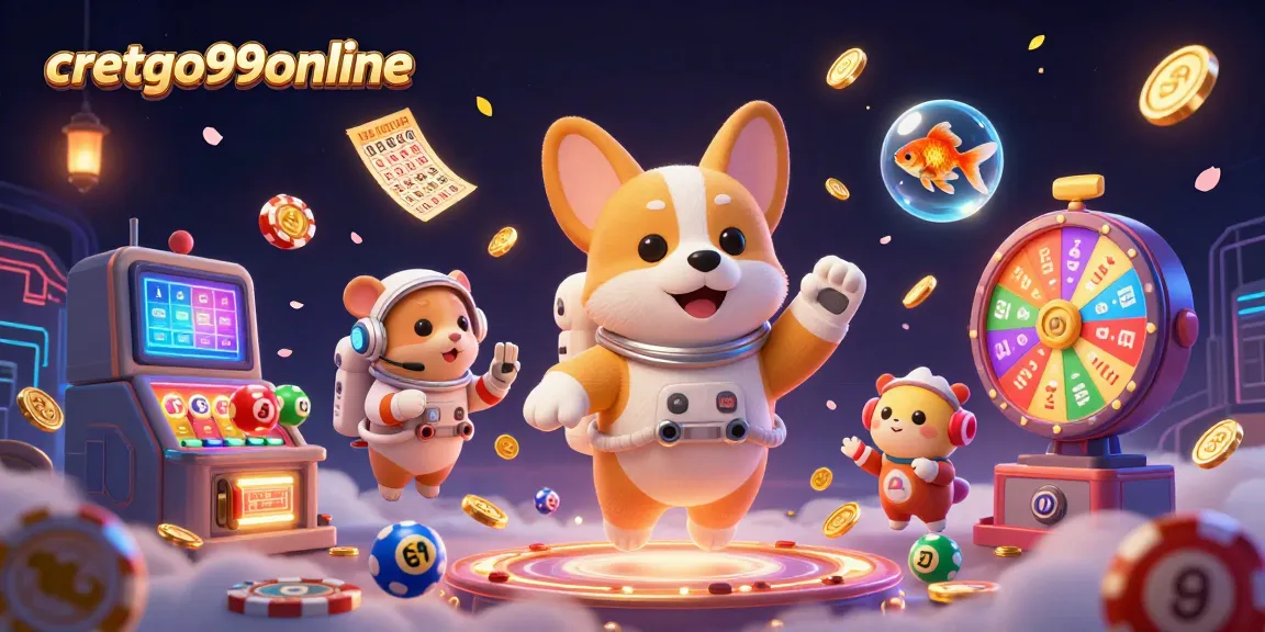 Experience cretgo99online in a vibrant 3D casino illustration with lively gaming elements.