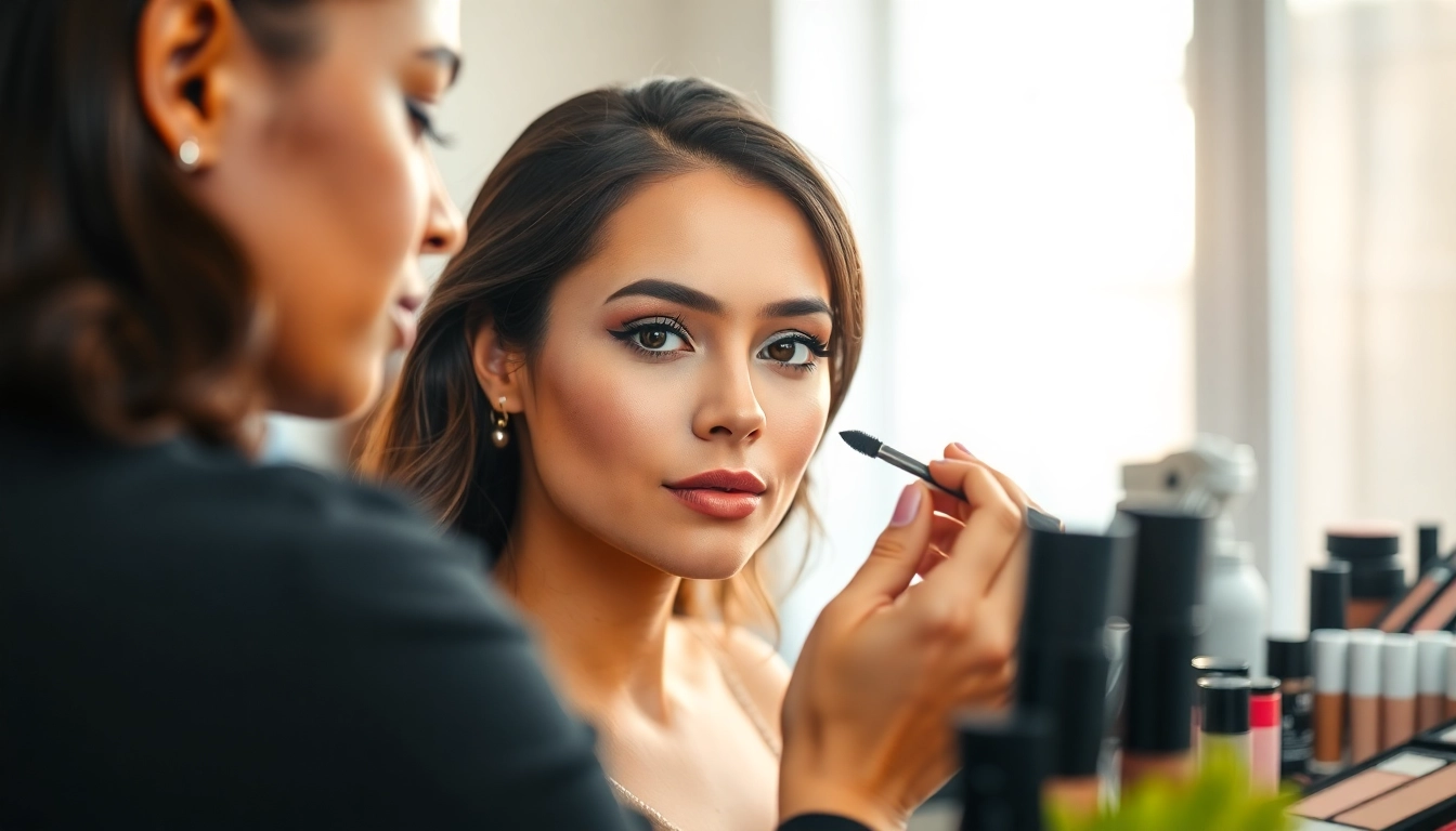 HD makeup application Dallas by a professional makeup artist in a bright studio.